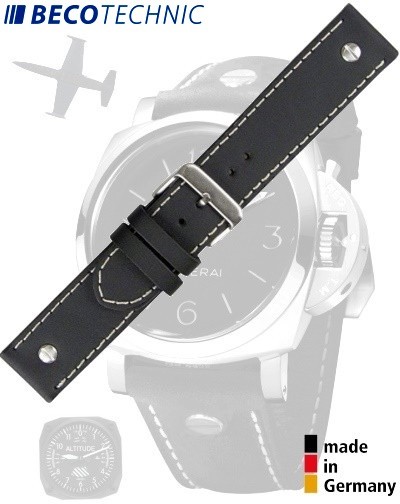 Cinturino in pelle BECO TECHNIC Chrono-Pilot nero 26 mm