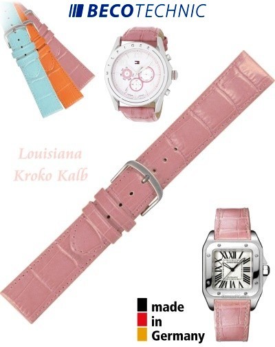 Cinturino in pelle LOUISIANA croco rosa 16mm